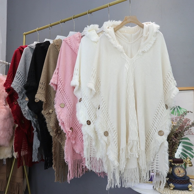 Women's Vintage Style Simple Style Solid Color Yarn Tassel Shawl display picture 3