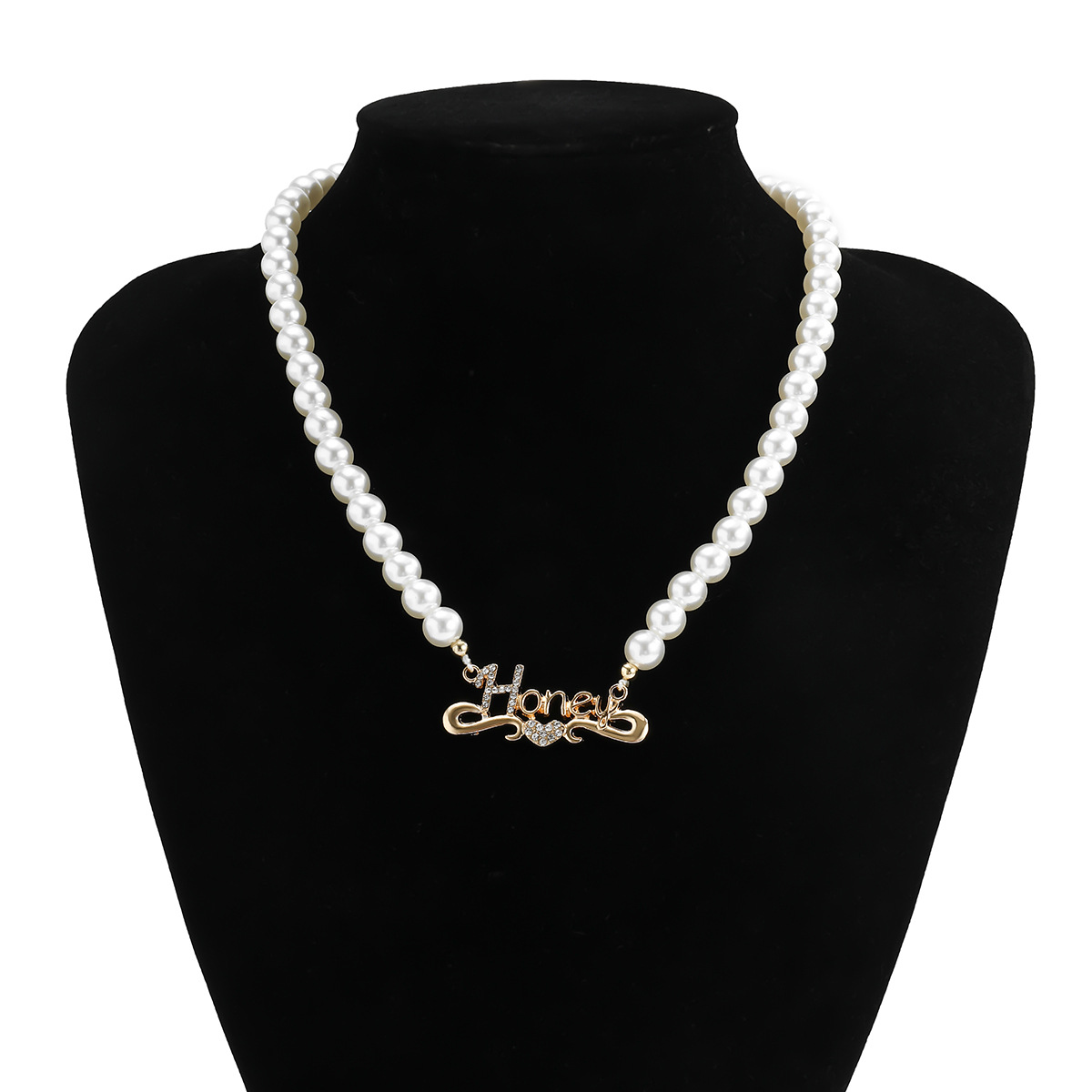 Wholesale Jewelry Imitation Pearl Letter Inlaid Diamond Pendant Necklace Nihaojewelry display picture 4