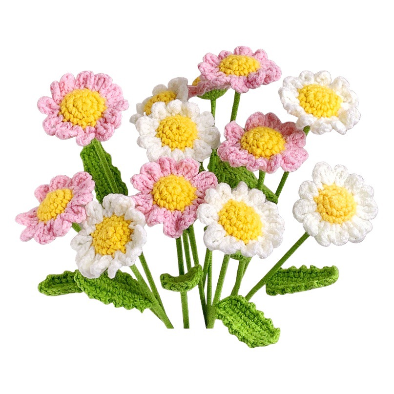 Margarita tejida a mano ramo de lana de manzanilla Flor de ganchillo flor artificial regalo para novia producto terminado