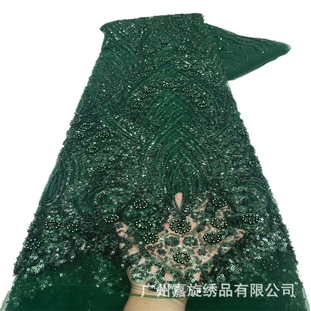 Nuevo estilo francés bordado tubo de perlas pesadas 3 + 5 cristal de cristal de arroz perlas hermoso vestido de boda vestido de noche cheongsam tela