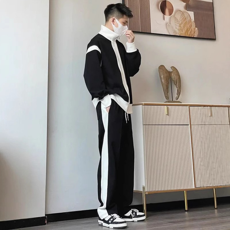 Casual Sports suit Men's Fashionable Matching Handsome Cardigan Sweater Spring and Autumn Jacket Couple's Sportswear Men's Two-Piece Set