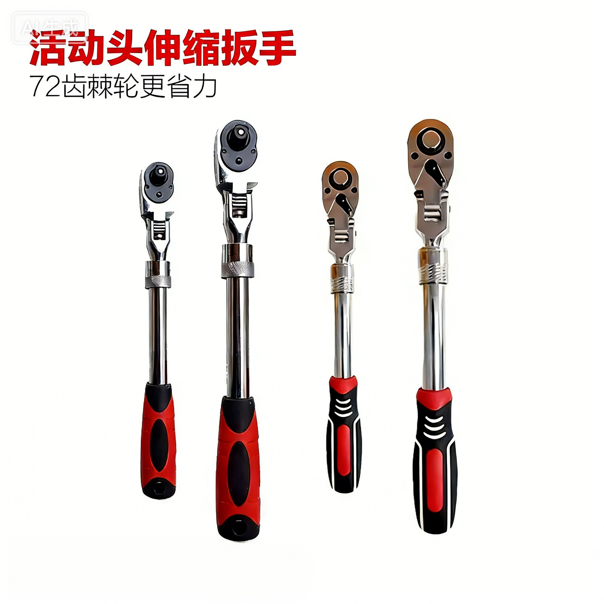 新款哑光喷砂新款3合一伸缩摇头棘轮扳手可拆卸转换头单头90齿