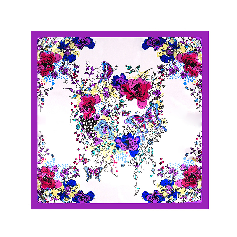 Alta sensación de primavera impresa pañuelo 50 color cuello de cor corta pañuelo cuadrado de color flor francesa retró pañuelo de seda damas