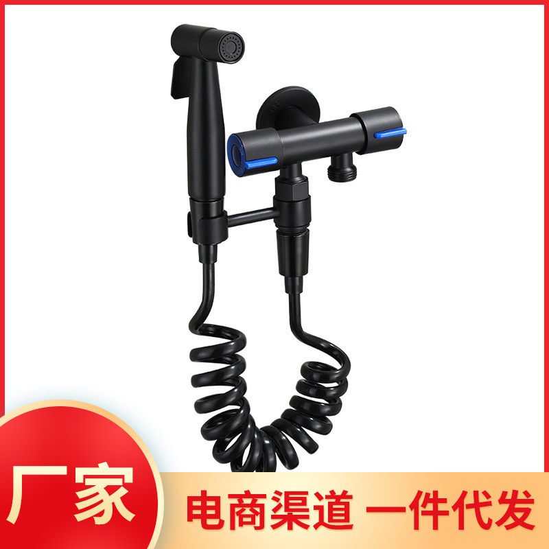 一进二出双控304不锈钢马桶伴侣喷枪套装卫生间三角阀大流量批发|ru