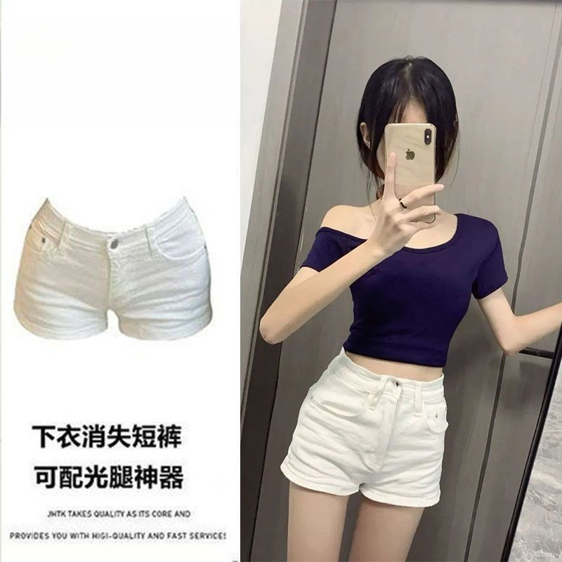 Slimming A-line white high-waisted fitted denim shorts for women, summer slimming versatile straight-leg hot pants, trendy on Instagram Slimming A-line white high-waisted fitted denim shorts for women, summer slimming versatile straight-leg hot pants, trendy on Instagram