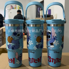 起爆史迪仔双飲取っ手30オンスステンレス氷覇カップ携帯アニメ模様高颜値保温カップダブル