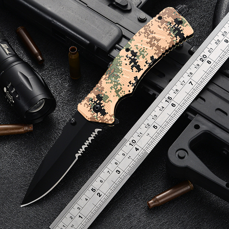 跨境热销高硬度ABS折叠刀野营战术户外多功能求生折刀生存刀刀具