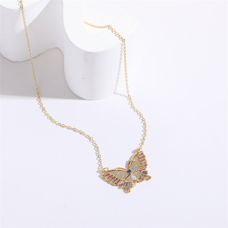 Fashion Butterfly Copper Plating Inlay Zircon Pendant Necklace 1 Piece