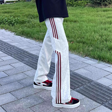 潮仑布美式三条杠卫裤子男款秋垂感阔腿运动长裤青少年男士休闲裤