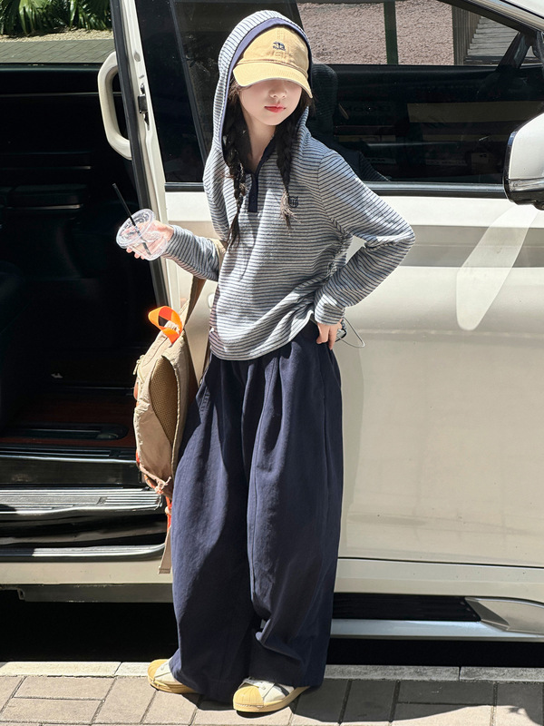 女童连帽卫衣春秋装女大童韩版洋气秋衣儿童韩系衣服女孩条纹上衣|undefined
