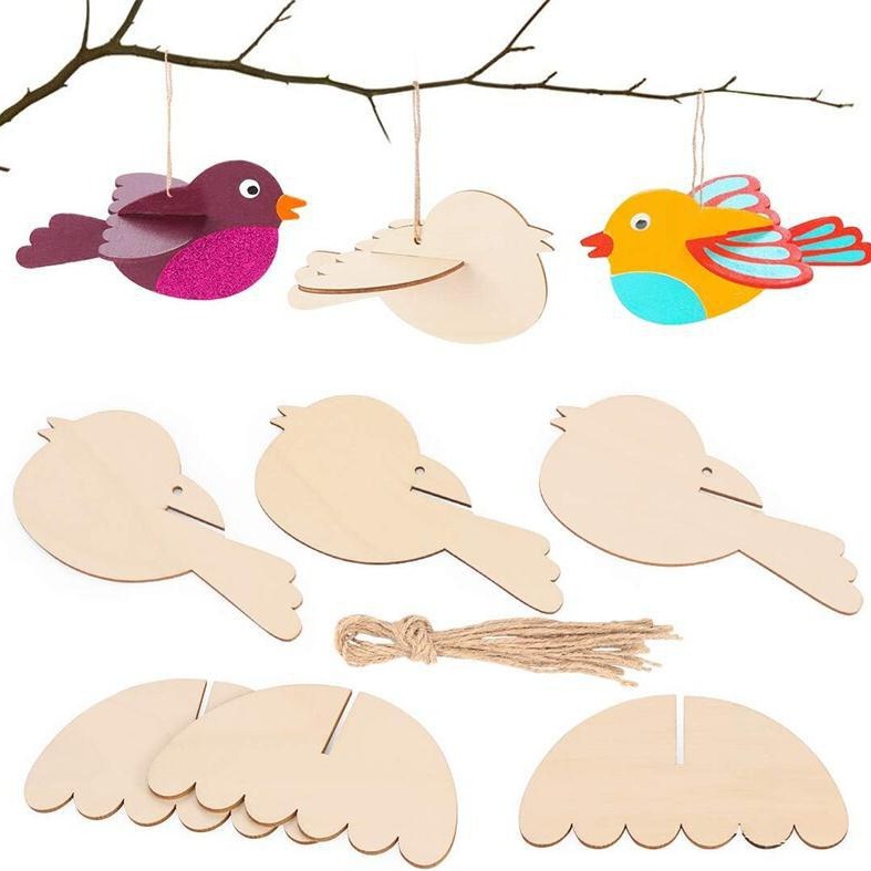 DIY Handmade Crafts 3D Wooden Bird Easter Decoration Pendant Children's Teaching Aids White Embryo Color Painting