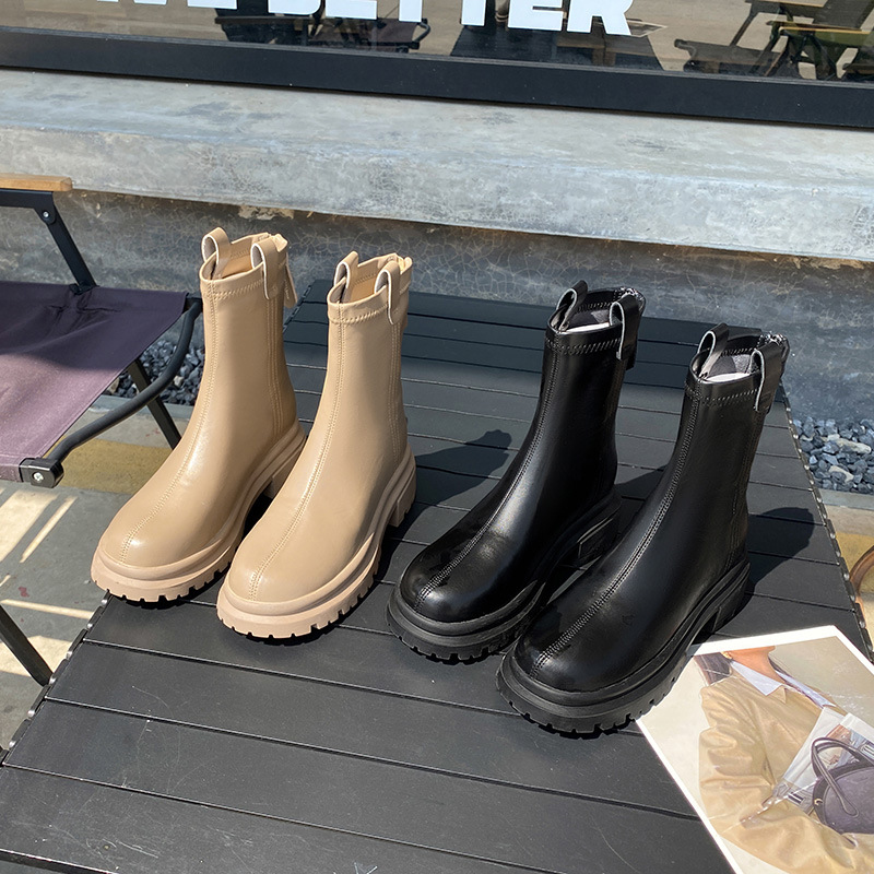 Süße und coole dickbesohlte Martin Damen 2024 neue koreanische Ausgabe, vielseitige Schuhe aus echtem Leder, modisches Netzwerkrot_voghion.com