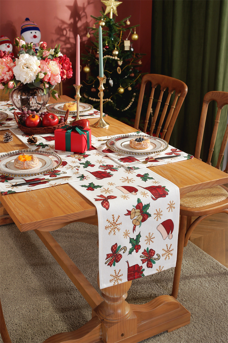 Runner da tavola natalizio stampato in policotone albero di Natale fiocco di neve tovaglietta tovagliolo tovaglia decorativa_voghion.com