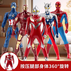 儿童按压旋转奥特曼超人玩具手办模型钢铁侠蜘蛛人偶摆件玩具批发