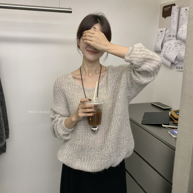 miss密思家2025秋季新款韩系慵懒风镂空套头毛衣女宽松显瘦针织衫|undefined