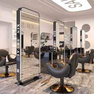 Cross-border Internet Famous Barber Shop Mirror Hair Salon High-end Double-sided Barber Mirror Floor Stainless Steel Hair Cutting Full-length Mirror