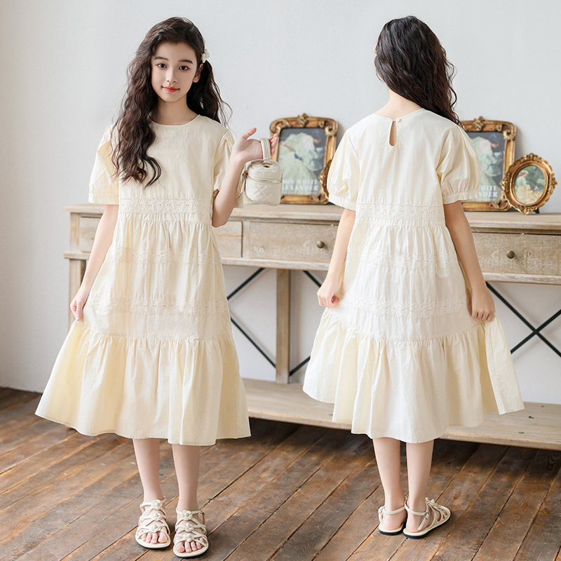 cuhk girls dress summer lace stitching cotton dress 2014 new children little girl princess dress