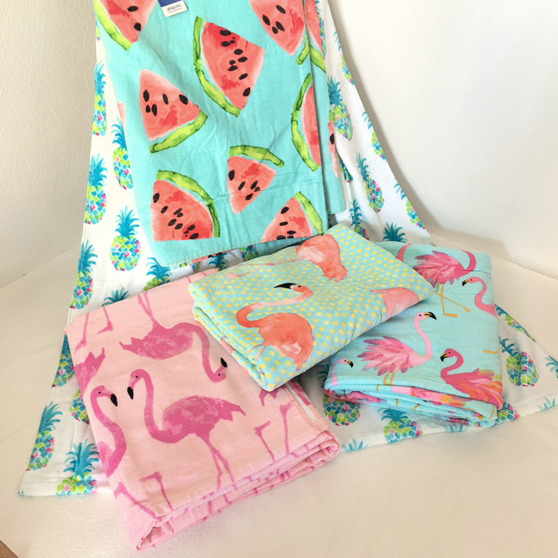Cotton cut velvet reactive printed watermelon pineapple flamingo bath towel beach towel multi-functional blanket 90*170 large size