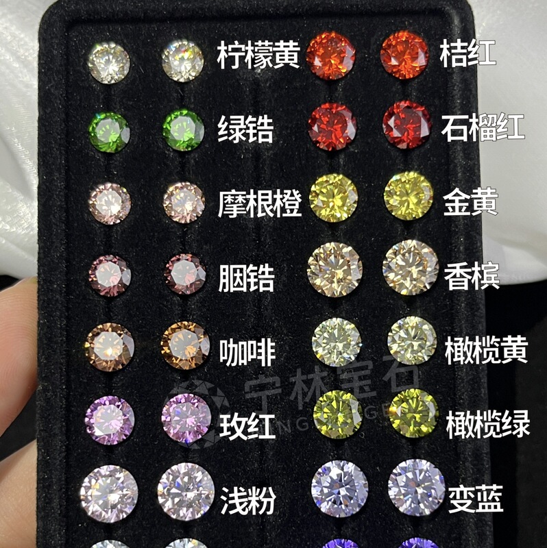5A Eight Hearts and Eight Arrows Round Colored Zircon 4-12mm Cubic Zirconia Colored High Carbon Diamond Ring Face Stones Wholesale