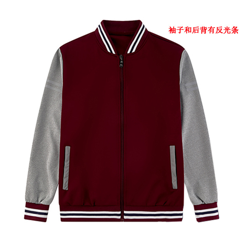 春秋季中小学生校服套装三件套初中生高中蓝白运动服酒红外套上衣|undefined