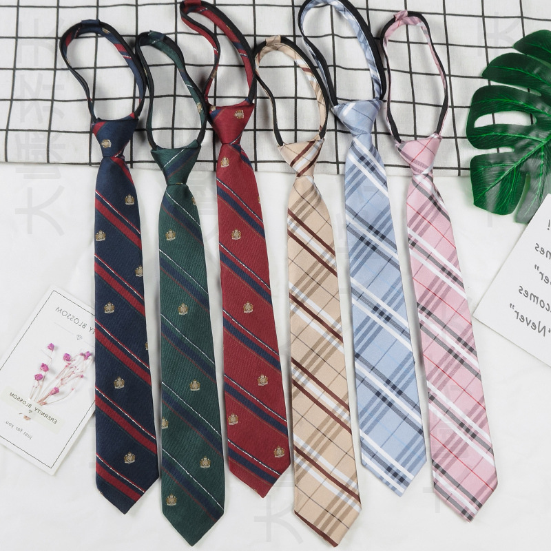 Japanese-Style Dk Tie Shirt for Men with Zipper, Student College Style, Lazy No-Tie Plaid Striped Couple Jk Tie for Women Japanese-Style Dk Tie Shirt for Men with Zipper, Student College Style, Lazy No-Tie Plaid Striped Couple Jk Tie for Women