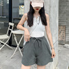 Cotton shorts, sports trousers, A-line, loose fit, plus size, high waist, cotton and linen