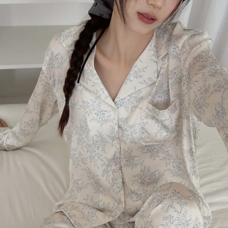 【云裳碎花】秋季新款韩系家居服小碎花长袖长裤少女森系冰雪丝女|undefined