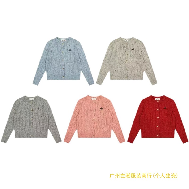 Vivi Empress Saturn Merino Wool Knitted Cardigan Women's 2024 Autumn Retro Cable Knit Sweater Jacket