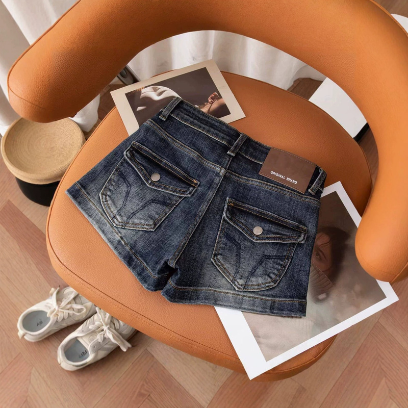 American-Style Spicy Girl High-Waisted Tight Denim Shorts for Women, Summer Slim-Fit Stretchy Vintage Distressed Hip-Hugging Hot Pants