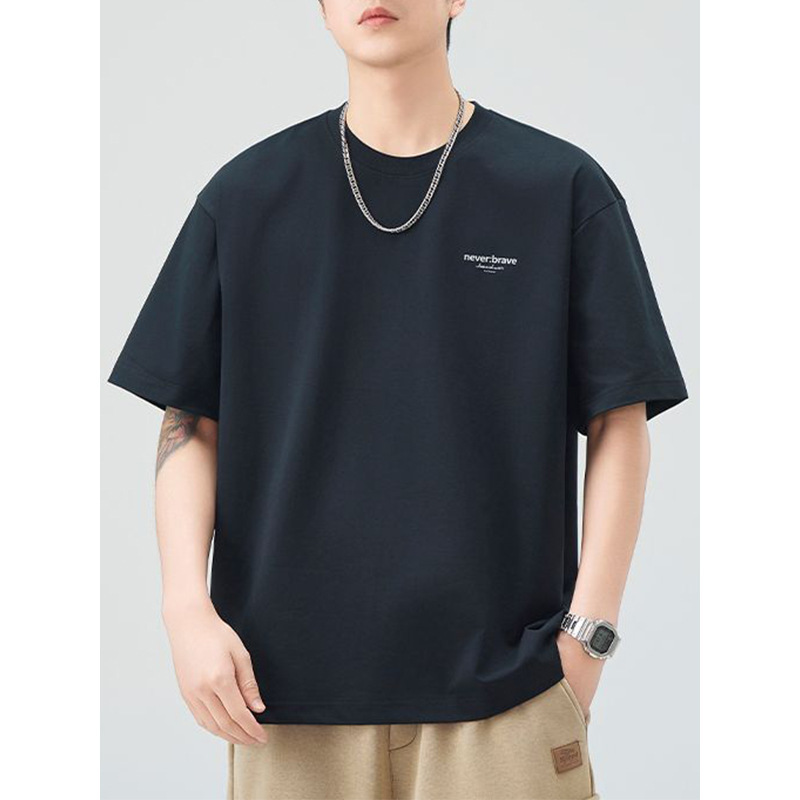 Mingge | 2025 Summer New Letter Printed Short Sleeve Top Men's 240g Heavy Loose Casual Crewneck T-Shirt