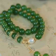 天然石绿玉髓手链女双层叠戴福气锦鲤珍珠手串女显白气质百搭首饰