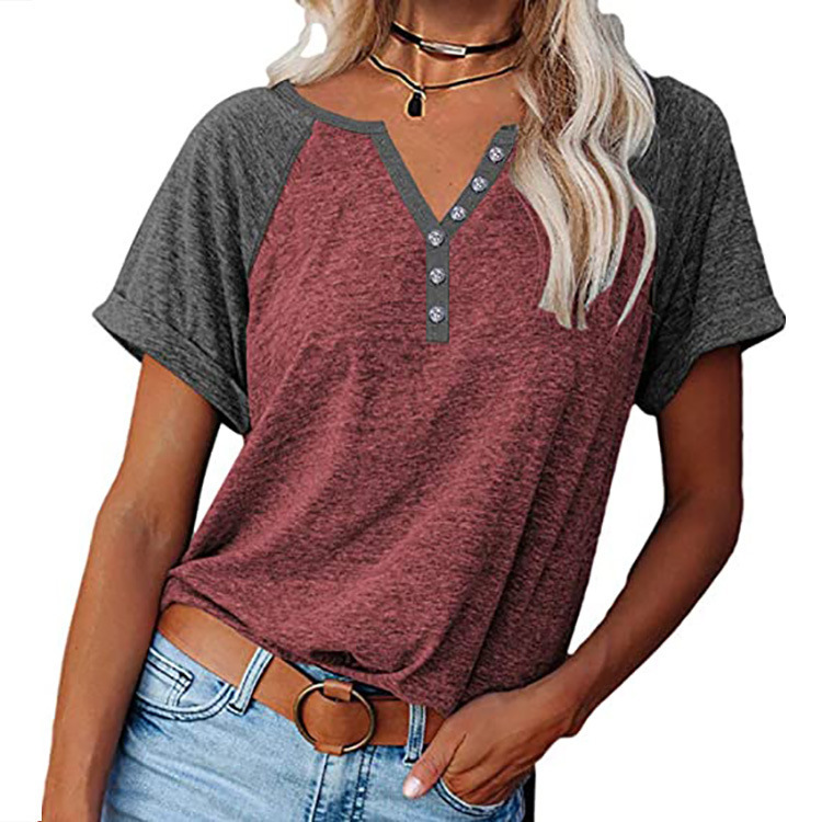 2025 アマゾン春夏の女性の新しいトップスヨーロッパとアメリカのゆったりとした大きいサイズのカラーブロック半袖 T シャツ女性用|undefined