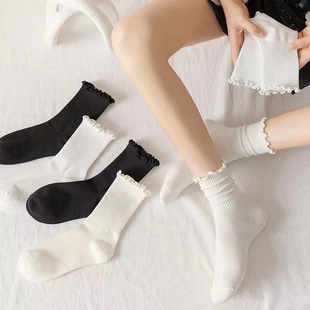 White Lace Socks Women's Mid-Calf Spring & Fall Mary Jane Shoes Fungus Edge All Year Round Ins Versatile Jk Japanese Style Women's Socks