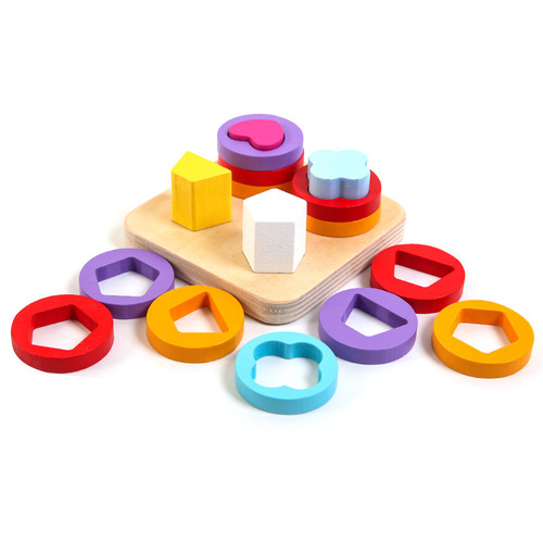 Children's wooden set of column toys geometric shape wooden early education puzzle Montessori enlightenment multi-functional intellectual building blocks