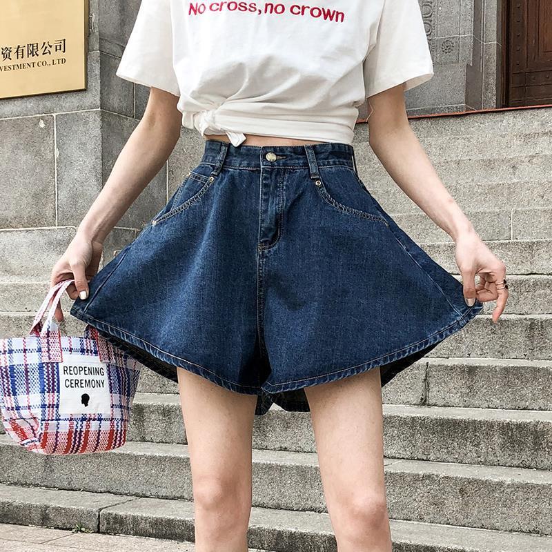 牛仔短裤女夏季裙裤显瘦百搭薄款字高腰三分裤宽松学生大码阔腿