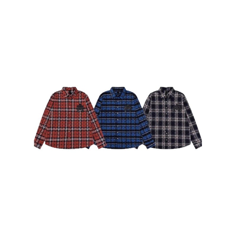 正しいバージョン 24 クロスボーダー Chrome Hearts 秋冬新作フルダイヤモンド胸レザーチェック柄シャツ|undefined