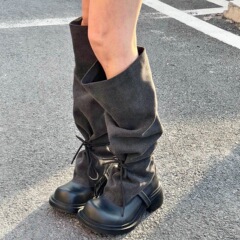 小众设计时髦感长筒靴2025夏季新款复古辣妹堆堆靴粗跟显瘦骑士靴