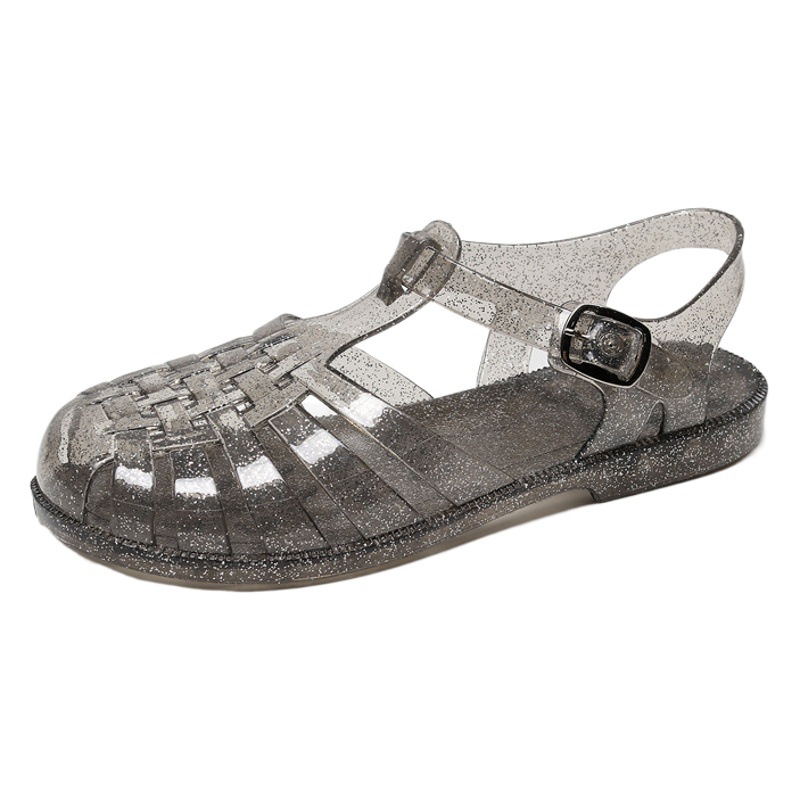 Zapatos de agujero de cristal de las mujeres de primavera y verano al aire libre de plástico transparente sandalias de Punta cerrada sandalias huecas planas sandalias de playa