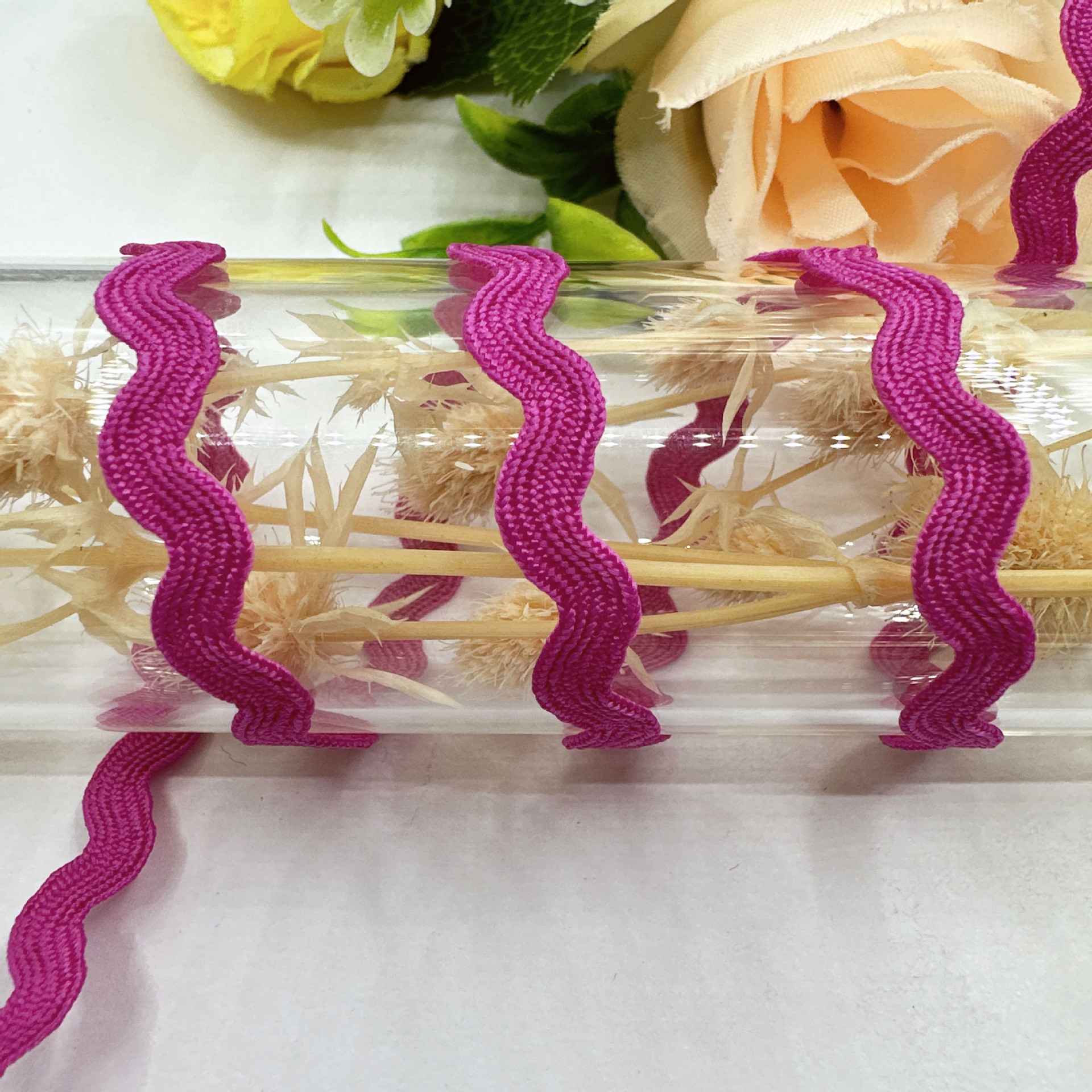 En stock mm onda de color sólido en forma de S borde curvo encaje cinta cortina sombrero ropa para niños accesorios de la boda accesorios de la ropa