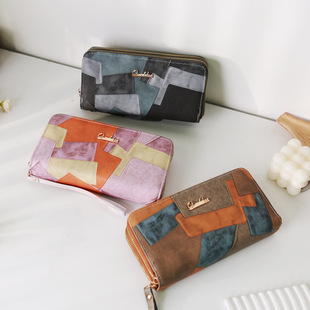 Cross-Border 2025 New Wallet Women's Leather Color Matching Double Zipper Large Capacity Clutch Bag Simple High-End Mobile Phone Bag