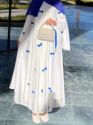 25 women's clothing abaya bow decoration trumpet sleeves Muslim dress loose Middle East Dubai robe