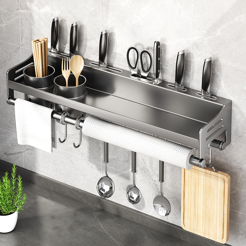 Cross-border multi-functional kitchen storage rack household wall-mounted seasoning rack non-perforated knife holder tableware knife holder storage rack