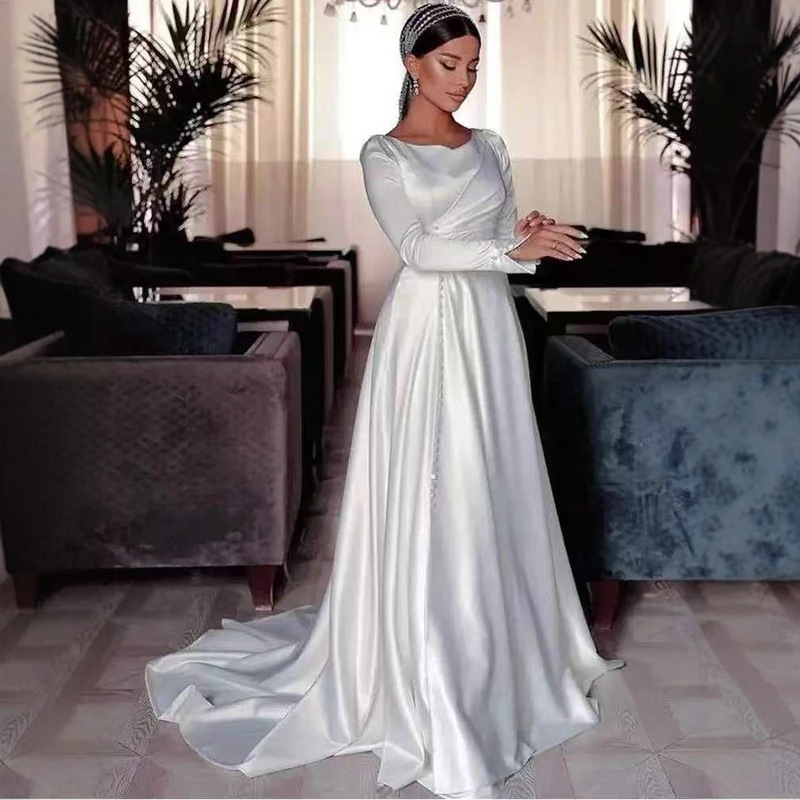 Light Wedding Dress, Satin Long Sleeves, Slim Fit, Fishtail Slimming Look, Welcoming Gauze, Elegant Lace, French Hepburn Style Going Out Dress Light Wedding Dress, Satin Long Sleeves, Slim Fit, Fishtail Slimming Look, Welcoming Gauze, Elegant Lace, French Hepburn Style Going Out Dress