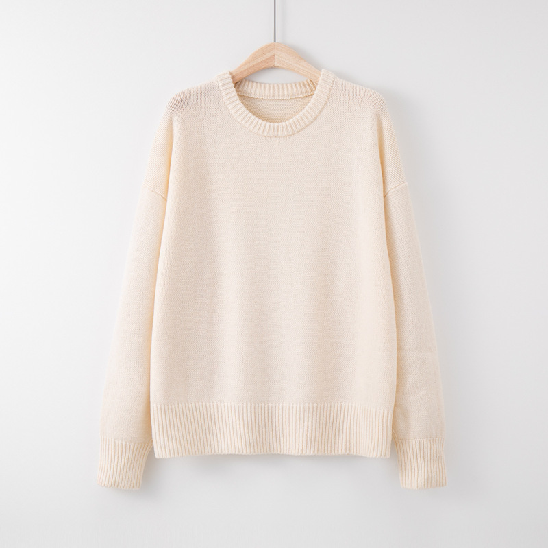 Bowie Factory Direct Sale 100% Pure Wool Knitwear Solid Color Round Neck Long Sleeve Top Loose Base Shirt Lazy Style