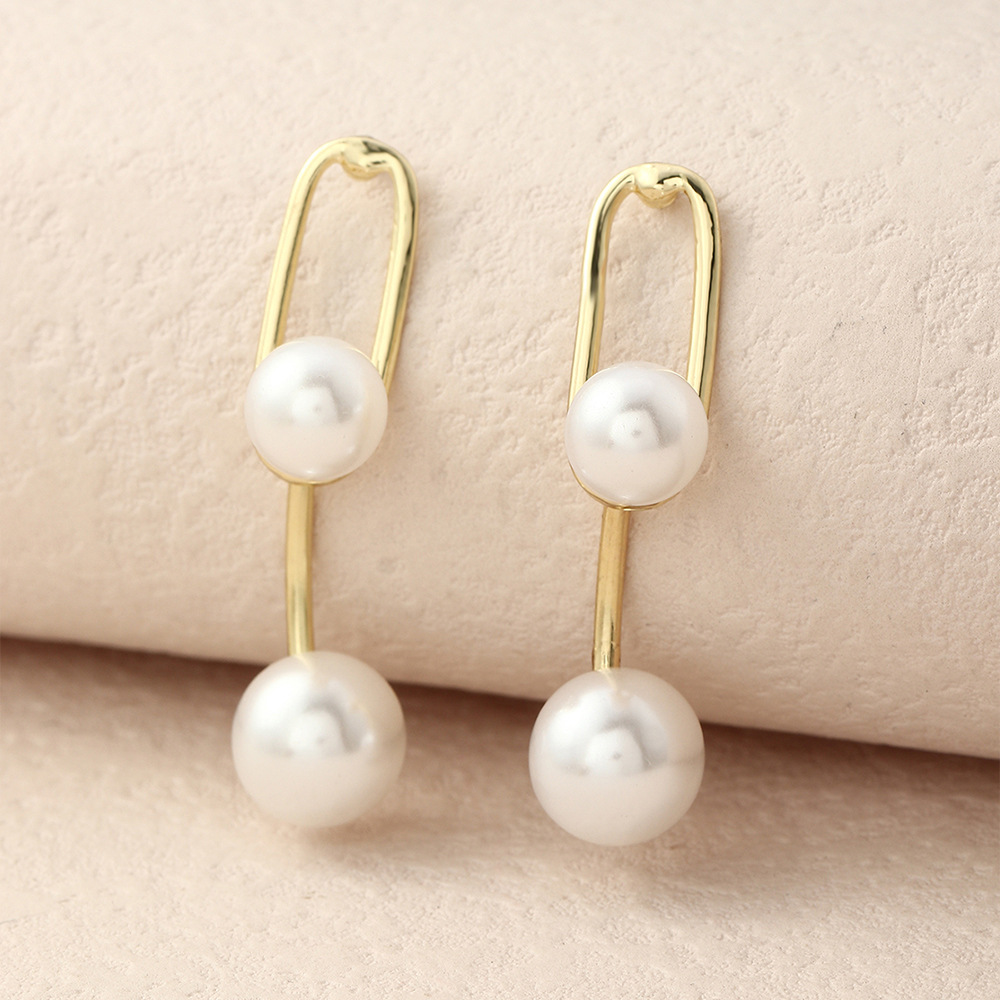 Fashion Simple Geometric Inlaid Pearl Alloy Drop Earrings display picture 2