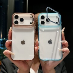 冰感透明适用iPhone17手机壳金属支架苹果16Promax简约保护套跨境
