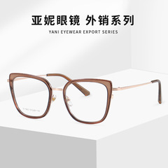 S11925時尚個性貓眼金膠混合眼鏡框歐美外貿大框平光鏡跨境光學架