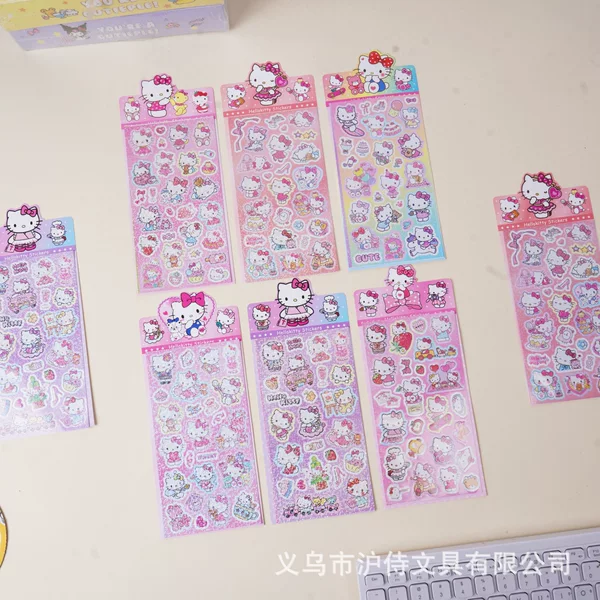 Creative Cute Hello Kitty Laser Stickers Cartoon Kt Cat Journal Decoration Stickers Pet No-Cut Transparent Stickers Cross-Border
