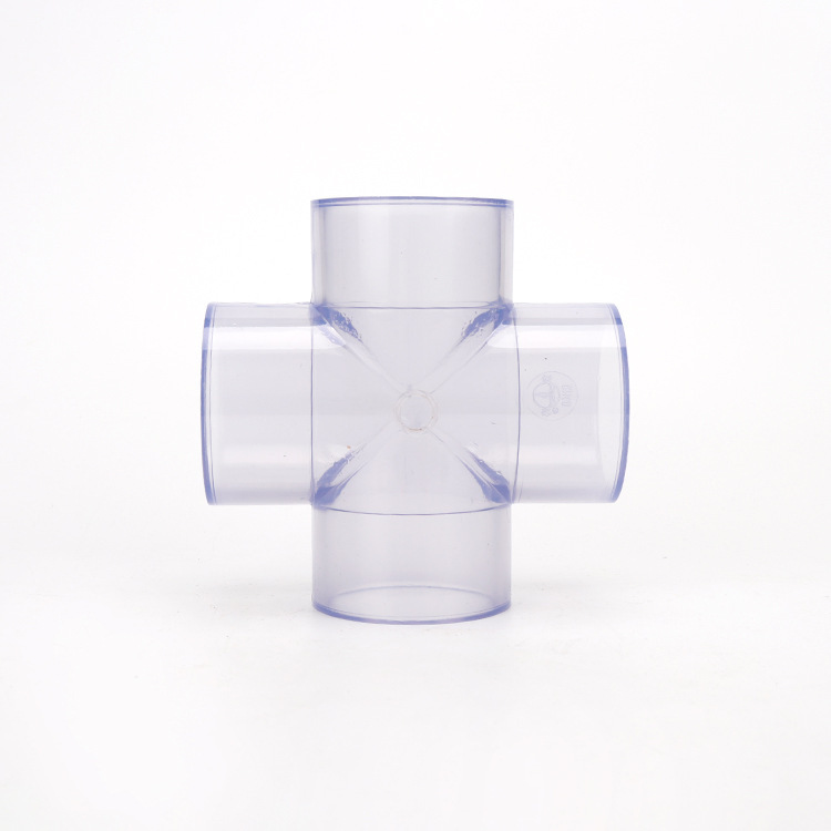 UPVC工业管道透明管四通 化工管透明PVC正四通 透明PVC-U平面四通