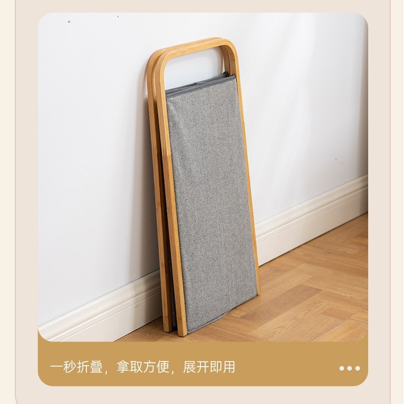 シンプルな家庭用折りたたみ式竹製汚れた衣類バスケット、蓋付き、綿とリネンの大容量雑貨収納バスケット|undefined